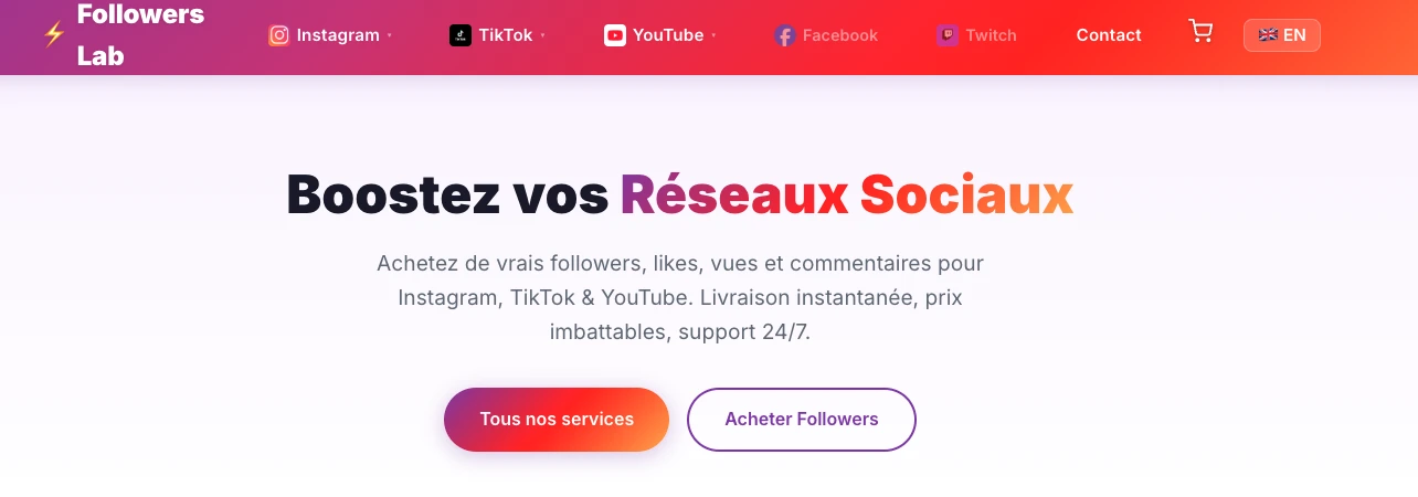 Interface Followers-Lab pour acheter followers TikTok