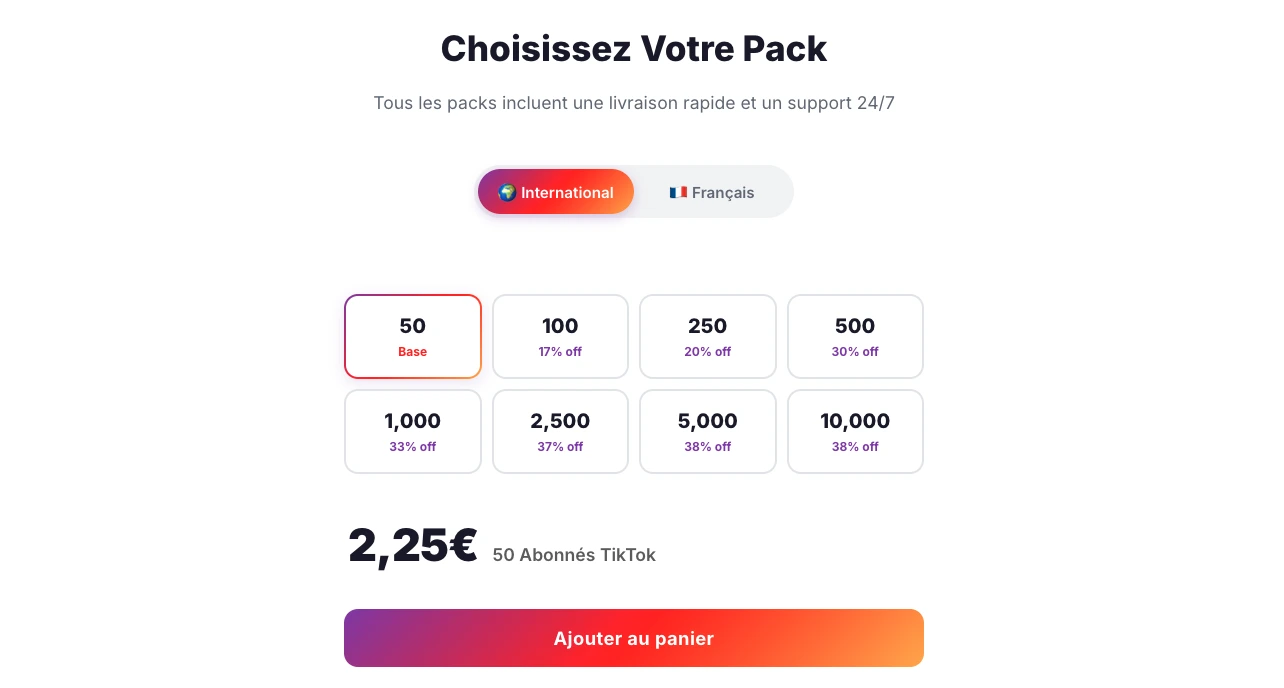 Packs followers TikTok disponibles chez Followers-Lab